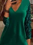 Women's Sequined Rhinestone Long Sleeve Casual Basic V-Neck Sweatshirt