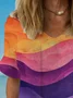Ombre Print Short Sleeve V-Neck Blouses