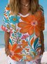 Floral Print Short Sleeve V-Neck Blouses