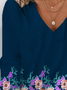 Floral Print Long Sleeve V-Neck T-shirt