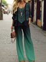 Ethnic print long-sleeved crew neck two-piece set
