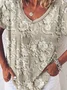 Elegant Floral Lace Embroidered V Neck T-Shirt