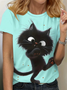 Cat Print Casual T-Shirt