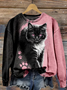 Cat Print Crew Neck Sweatshirt