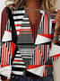 Print Casual V Neck Long Sleeve T-Shirt