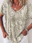 Elegant Floral Lace Embroidered V Neck T-Shirt