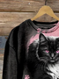 Cat Print Crew Neck Sweatshirt
