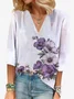 Floral Print Long Sleeve V-Neck Blouses