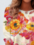 Floral Print Long Sleeve Crew Neck T-shirt