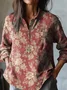 Women Vintage Floral Spring/Fall Cotton No Elasticity Daily Regular Fit Regular Henley Collar Shirts