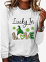 Four Leaf Clover Print Long Sleeve Crew Neck T-shirt