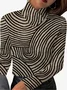 Abstract Line Print Velvet Long-sleeve Stand-collar Blouse