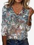 Ethnic Print Long Sleeve V-Neck T-shirt