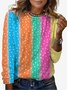 Polka-dot Stripe Print Long-Sleeved Crew Neck T-shirt