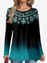 Ethnic Print Long Sleeve Crew Neck T-shirt