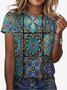 Ethnic Print Short Sleeve Crew Neck T-shirt