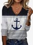 Anchor Print Long Sleeve V-Neck T-shirt