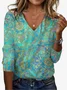 Ethnic Print Long Sleeve V-Neck T-shirt