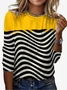 Women's Long Sleeve T-shirt Spring/Fall Yellow Striped Jersey Crew Neck Daily Going Out Casual Top