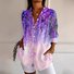 Women's Purple Art Flowers Print Casual Long Sleeve Shirt