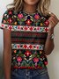Vintage floral embroidery short sleeved T-shirt