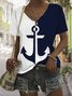 Anchor print color blocked short sleeved T-shirt