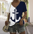 Anchor print color blocked short sleeved T-shirt