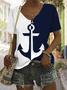 Anchor print color blocked short sleeved T-shirt