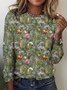 Plant flower printed casual long sleeved T-shirt