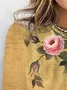 Women's Long Sleeve T-shirt Spring/Fall Yellow Floral Cotton Crew Neck Daily Going Out Casual Top