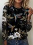 Vintage Flower and Bird Pattern Long Sleeve T-shirt