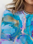 Women's Long Sleeve T-shirt Spring/Fall Blue Abstract Cotton Crew Neck Daily Going Out Casual Top