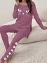 Cat Print Long Sleeve Crew Neck Two Piece Set