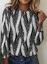 Geometric line color blocked long sleeved T-shirt