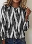 Geometric line color blocked long sleeved T-shirt