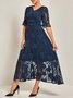 Women's Short Sleeve Summer Floral Dress V Neck Bell Sleeve  Elegant Wedding Guest Blue Flowy Maxi Dress