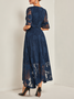 Women's Short Sleeve Summer Floral Dress V Neck Bell Sleeve  Elegant Wedding Guest Blue Flowy Maxi Dress