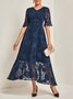 Women's Short Sleeve Summer Floral Dress V Neck Bell Sleeve  Elegant Wedding Guest Blue Flowy Maxi Dress