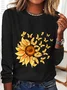 Sunflower Butterfly Casual Long Sleeve Shirt