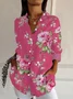 Women's Long Sleeve Shirt Spring/Fall Pink Floral Buckle Shirt Collar Daily Going Out Casual Top