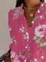 Women's Long Sleeve Shirt Spring/Fall Pink Floral Buckle Shirt Collar Daily Going Out Casual Top