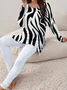 Zebra Print Long Sleeve Crew Neck Two Piece Set