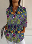 Women's Long Sleeve Shirt Spring/Fall As Picture Floral Buckle Shirt Collar Daily Going Out Casual Top