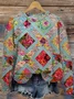 Retro multi-color plaid floral round neck pullover sweatshirt