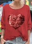 Sequined love casual long sleeved T-shirt