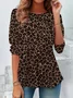 Women's Leopard Print Casual Round Neck Tunic T-Shirt