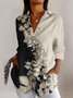 Floral color blocked casual long sleeved shirt