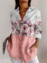 Floral color blocked casual long sleeved shirt