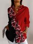 Floral color blocked casual long sleeved shirt