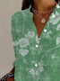 Women's Long Sleeve Shirt Spring/Fall Green Floral Buckle Shirt Collar Daily Going Out Casual Top